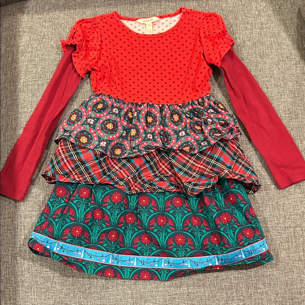 Matilda Jane Christmas or Holiday Dress with Plaid, Flowers, Dots / Size 6